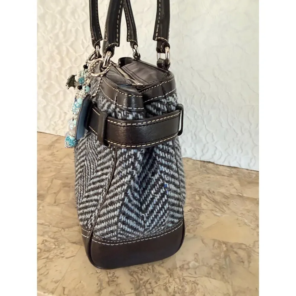 Vtg Coach Hampton Black Tweed fabric Leather carryall Hamilton Satchel Bag 11215